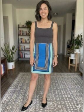 New York & Company Blue & Mint Striped Pencil Skirt size 10